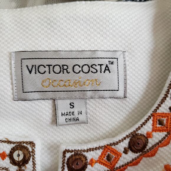 Victor Costa Occasion Embroidered Jacket White Orange Sequins Women Small - Picture 10 of 11